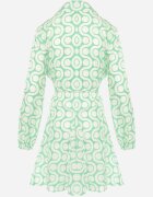 bludeise Rochie Mini de Bumbac Verde-Bej cu Imprimeu Geometric Frenia