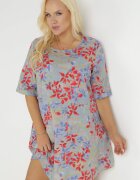 bludeise Rochie Mini Gri deschis Trapez din Viscoză cu Flori Donnia