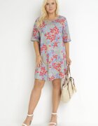bludeise Rochie Mini Gri deschis Trapez din Viscoză cu Flori Donnia