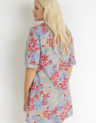 bludeise Rochie Mini Gri deschis Trapez din Viscoză cu Flori Donnia