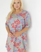 bludeise Rochie Mini Gri deschis Trapez din Viscoză cu Flori Donnia