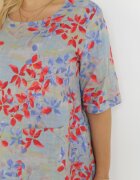 bludeise Rochie Mini Gri deschis Trapez din Viscoză cu Flori Donnia