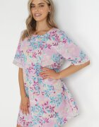 bludeise Rochie Violetă Tip trapez Mini din Viscoză cu Imprimeu Floral Donnia