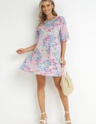 bludeise Rochie Violetă Tip trapez Mini din Viscoză cu Imprimeu Floral Donnia