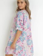 bludeise Rochie Violetă Tip trapez Mini din Viscoză cu Imprimeu Floral Donnia