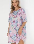 bludeise Rochie Violetă Tip trapez Mini din Viscoză cu Imprimeu Floral Donnia