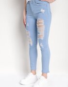 blue skk Blugi Skinny Albaștri cu Talie Înaltă și Găuri Lainera