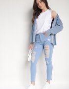blue skk Blugi Skinny Albaștri cu Talie Înaltă și Găuri Lainera