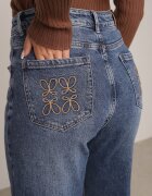  Blugi din bumbac cu croială dreaptă cu manșete răsucite și broderie Dimesa Albaștri
