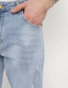  Blugi Skinny Albastri cu Rupturi și Buzunare înserate Faroria