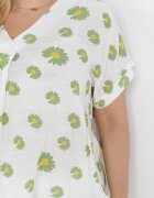  Bluză Alb-Verde în Stil Rustic cu Flori Aldora