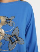  Bluză Albastră Din Bumbac cu Imprimeu Decorativ și Zirconii Neriela