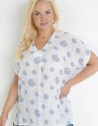  Bluză Albastru-Alb în Stil Rustic cu Flori Aldora