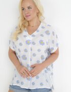  Bluză Albastru-Alb în Stil Rustic cu Flori Aldora