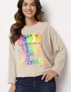  Bluză Bej Oversize din Bumbac cu Imprimeu Colorat și Sclipici Tailine