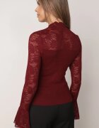  Bluză din tricot cu vâscoză decorată cu mâneci din dantelă și guler înalt Lushra Bordo