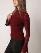  Bluză din tricot cu vâscoză decorată cu mâneci din dantelă și guler înalt Lushra Bordo