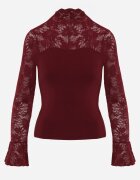  Bluză din tricot cu vâscoză decorată cu mâneci din dantelă și guler înalt Lushra Bordo