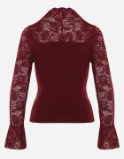  Bluză din tricot cu vâscoză decorată cu mâneci din dantelă și guler înalt Lushra Bordo