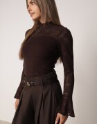  Bluză din tricot cu vâscoză decorată cu mâneci din dantelă și guler înalt Lushra Maro