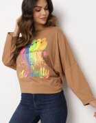  Bluză Maro Oversize din Bumbac cu Imprimeu Colorat și Sclipici Tailine