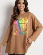  Bluză Maro Oversize din Bumbac cu Imprimeu Colorat și Sclipici Tailine