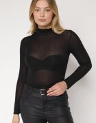 Bluză Neagră cu guler înalt Tip Longsleeve din viscoză cu cașmir Fedine