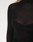  Bluză Neagră cu guler înalt Tip Longsleeve din viscoză cu cașmir Fedine