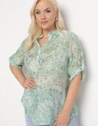  Bluză Transparentă Verde Deschis cu Mâneci 3/4 și cu Tiv Evazat Jenniffi