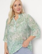  Bluză Transparentă Verde Deschis cu Mâneci 3/4 și cu Tiv Evazat Jenniffi
