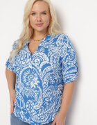  Bluză viscoză albastru-albă cu croială lejeră cu nasturi și imprimeu Paisley Zirlana