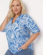  Bluză viscoză albastru-albă cu croială lejeră cu nasturi și imprimeu Paisley Zirlana