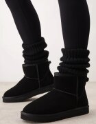  Bocanci de zăpadă din piele naturală tip velur cu blană artificială Nectare Negre