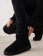  Bocanci de zăpadă din piele naturală tip velur cu blană artificială Nectare Negre