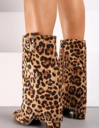  Bocanci Maro Cowboy cu imprimeu leopard cu toc cu carâmb pliat decorați cu ținte Vaivara