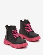  Bocanci Negri-Fuchsia cu talpă în relief cu detalii colorate și ornament la gleznă Avandrea