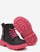  Bocanci Negri-Fuchsia cu talpă în relief cu detalii colorate și ornament la gleznă Avandrea