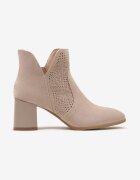  Botine Ajourate Bej cu Toc Geometric și Brant din Piele Pieraia