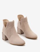  Botine Ajourate Bej cu Toc Geometric și Brant din Piele Pieraia