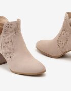  Botine Ajourate Bej cu Toc Geometric și Brant din Piele Pieraia