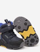  Botine albastru marin și galbene căptușite plate Clibee cu aplicație decorativă și inscripții Vortilea