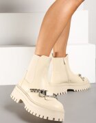  Botine bej Chelsea cu talpă groasă cu imprimeu și lanț Asintia