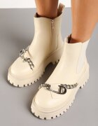  Botine bej Chelsea cu talpă groasă cu imprimeu și lanț Asintia