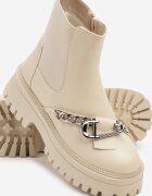  Botine bej Chelsea cu talpă groasă cu imprimeu și lanț Asintia