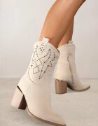  Botine Bej Cowboy cu toc decorate cu strasuri Irinalie