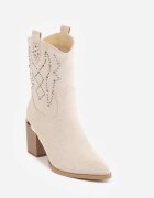  Botine Bej Cowboy cu toc decorate cu strasuri Irinalie
