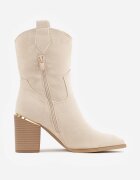  Botine Bej Cowboy cu toc decorate cu strasuri Irinalie