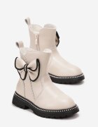  Botine Bej cu Nituri și Fundiță Decorativă Heloria