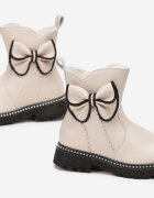  Botine Bej cu Nituri și Fundiță Decorativă Heloria
