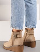  Botine Bej cu Platformă în Stil Chelsea cu Ornament Metalic Savanesse